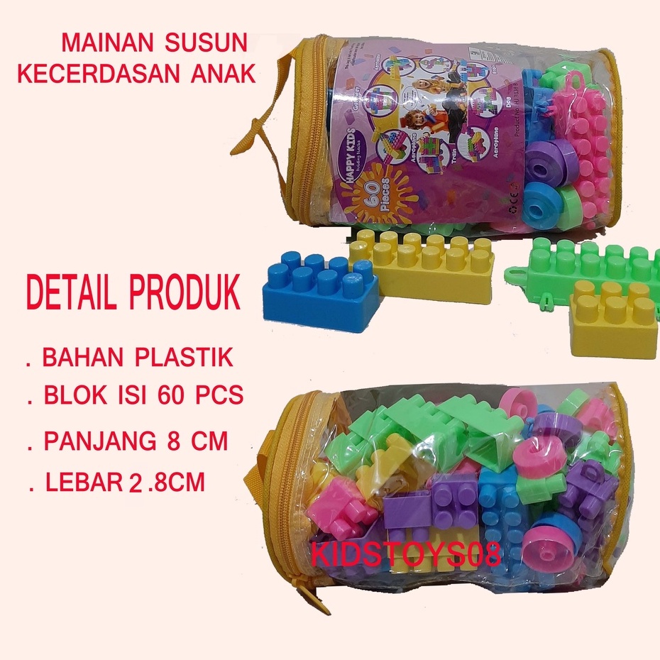 Block Mainan Bongkar Pasang Anak 3 Tahun isi 60 Pcs