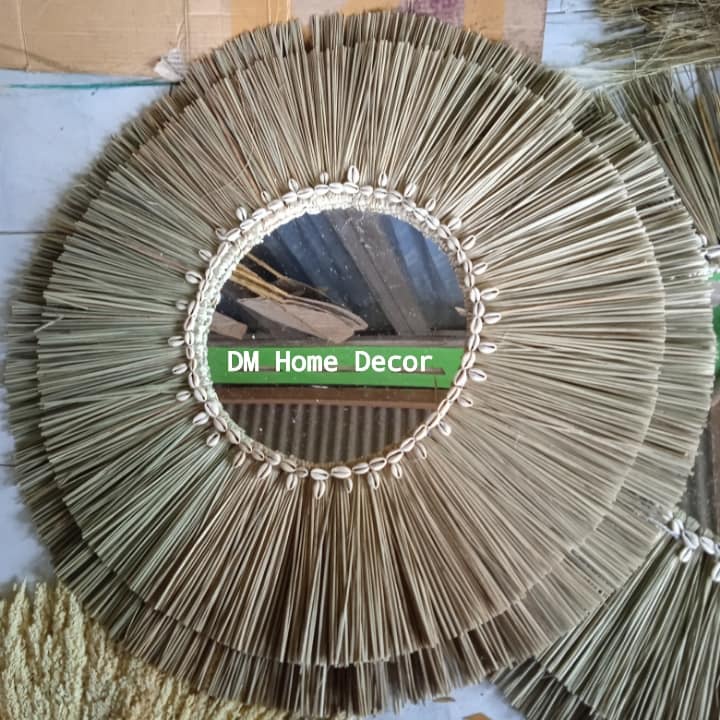 Home Decor Cermin Dinding Unik dan Aesthetic//Cermin Dinding Bahan Mendong Variasi Kerang