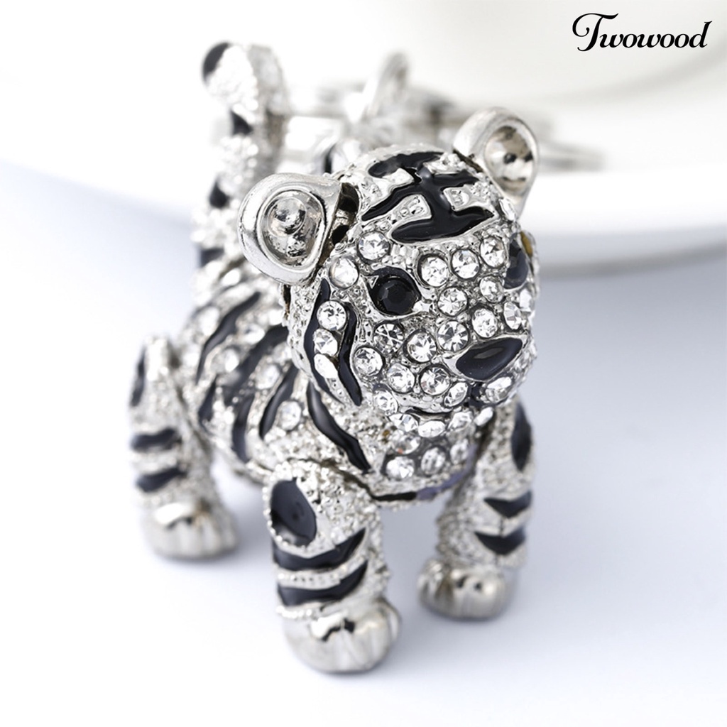 Twowood Key Ring Vivid Rhinestone Decor Multi-Color 3D Tiger Pendant Charming Key Chain for Purse