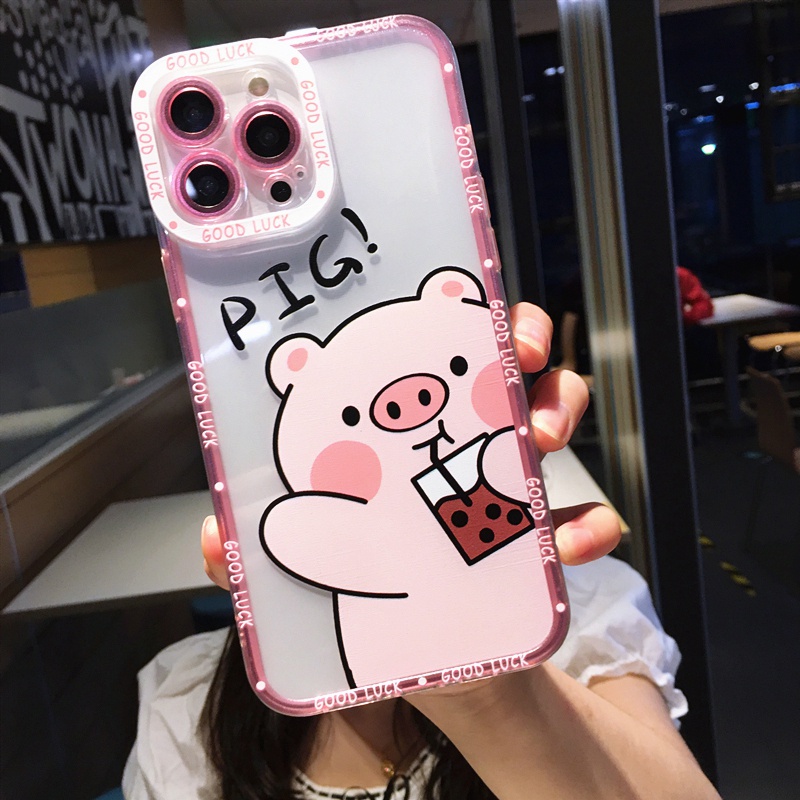 Soft Case Silikon Bumper Motif Kartun Babi Untuk iphone 11 12 13 Pro Max XS X XR 7 8 Plus SE 2020