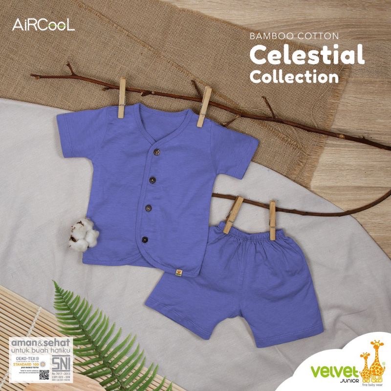 Castle - Velvet Junior Bamboo Cotton AirCool Setelan Baju Pendek Kancing Depan + Celana Pendek Size NB(0-3m) S(3-6m) M(6-9m) L(9-12m)