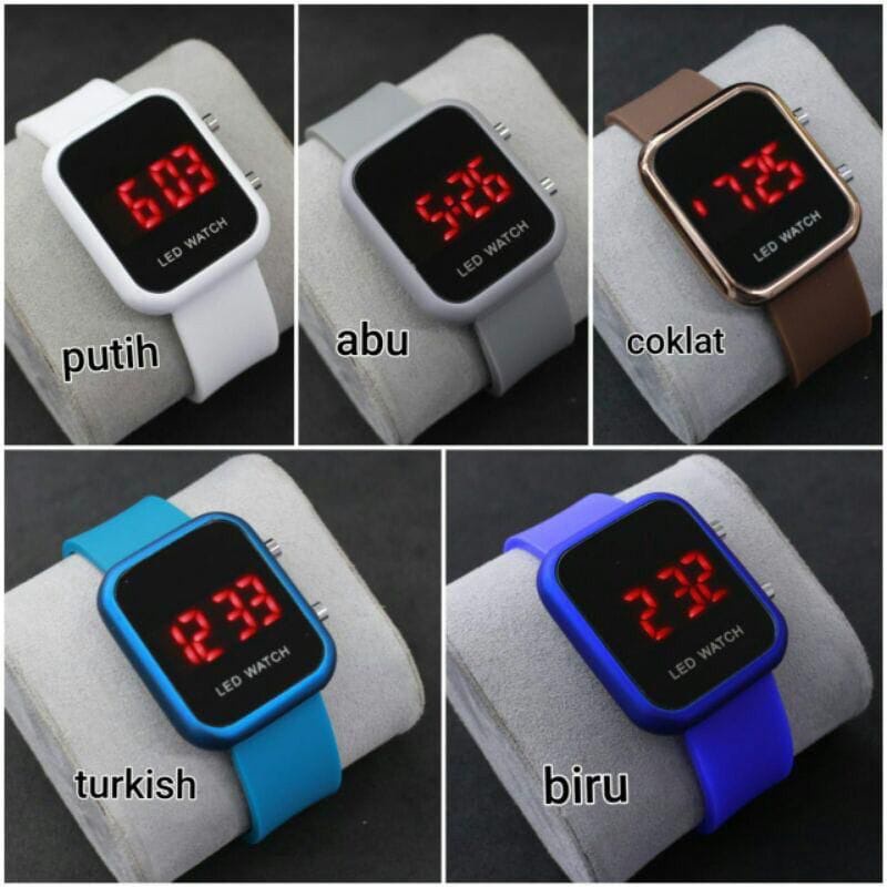 JAM TANGAN WANITA KEKINIAN LED WATCH DIGITAL STRAP RUBBER LED SEGI/KOTAK