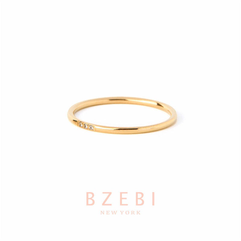 Bzebi Titaniuim Cincin Titanium Steel 18k Gold Hias Berlian Imitasi Gaya Korea Untuk Wanita 863r