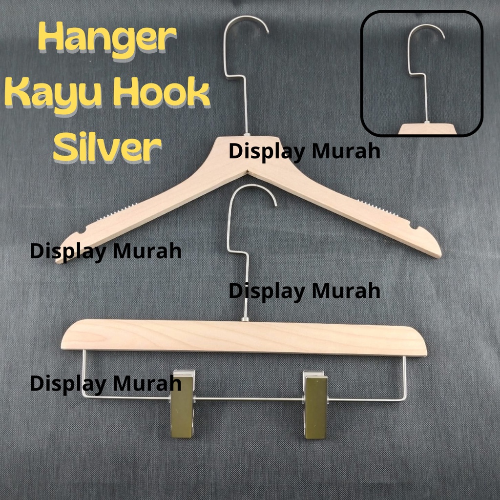 Hanger kayu natural cantelan silver Gantungan Baju Korea Hanger Kayu Jepit / Hanger Kayu Baju Hanger Distro -BH