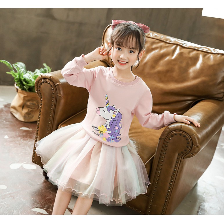 babyfit setelan UNICORN REAL baju sweater lengan panjang dengan rok tutu rainbow 721rp