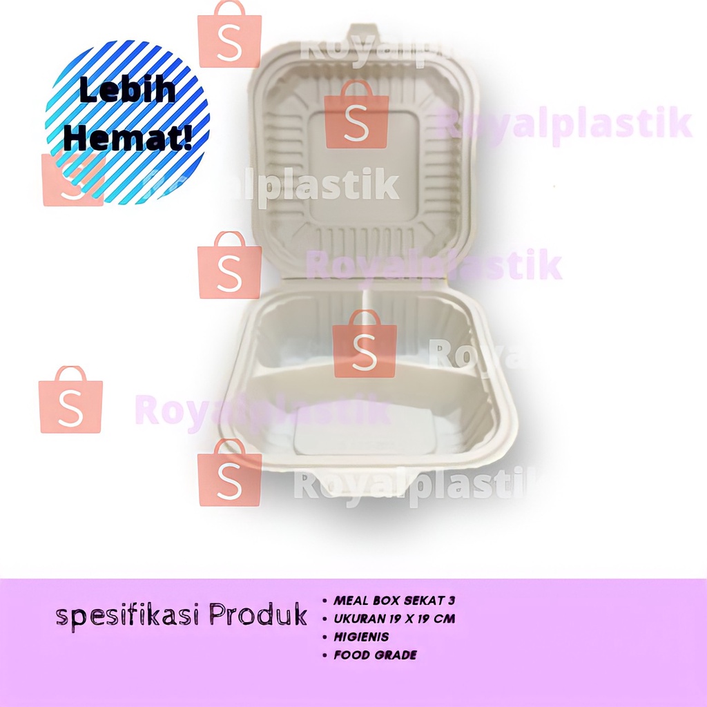 Meal Box Kotak Makanan Sekat 3 Warna Cream Merk Merak Ecer Bukan Paper Lunch | MealBox MB 1B | MealB