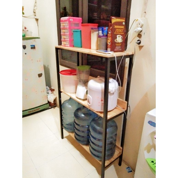 rak dapur rak peralatan dapur rak serbaguna minimalis besi kayu industrial