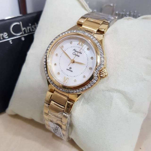 Jam Tangan Wanita Alexandre Christie AC 2665 Saphire Gold Original