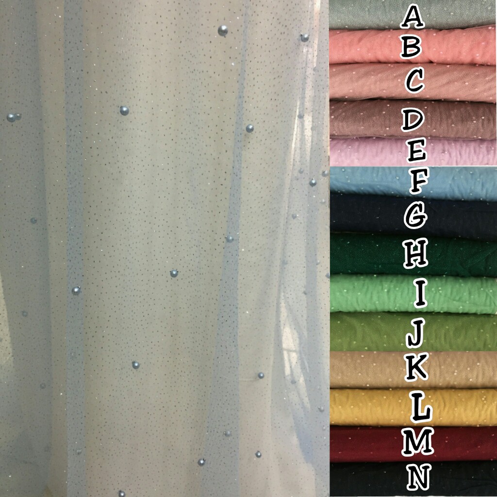 Bahan Tulle Gliter polos Mutiara / Tile Mutiara