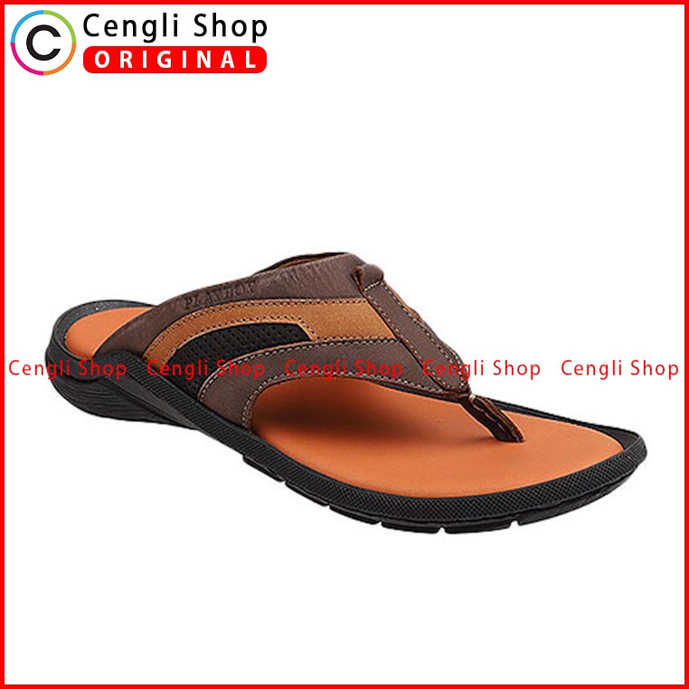 PLAYBOY SANDAL JEPIT KULIT CASUAL PRIA ORIGINAL TERBARU COKLAT PLC7