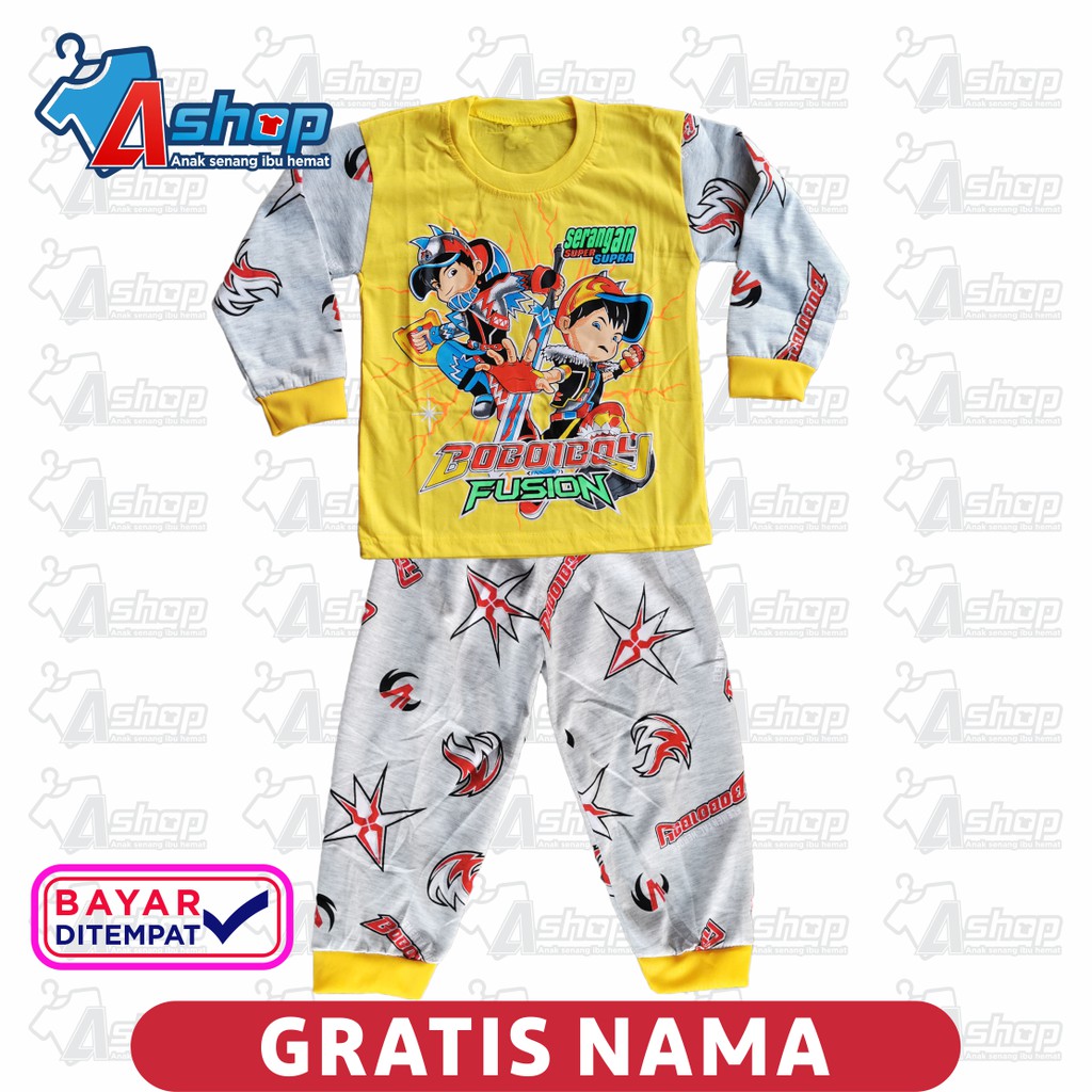 Baju Anak Setelan BoBoiBoy Panjang Gratis Sablon Nama
