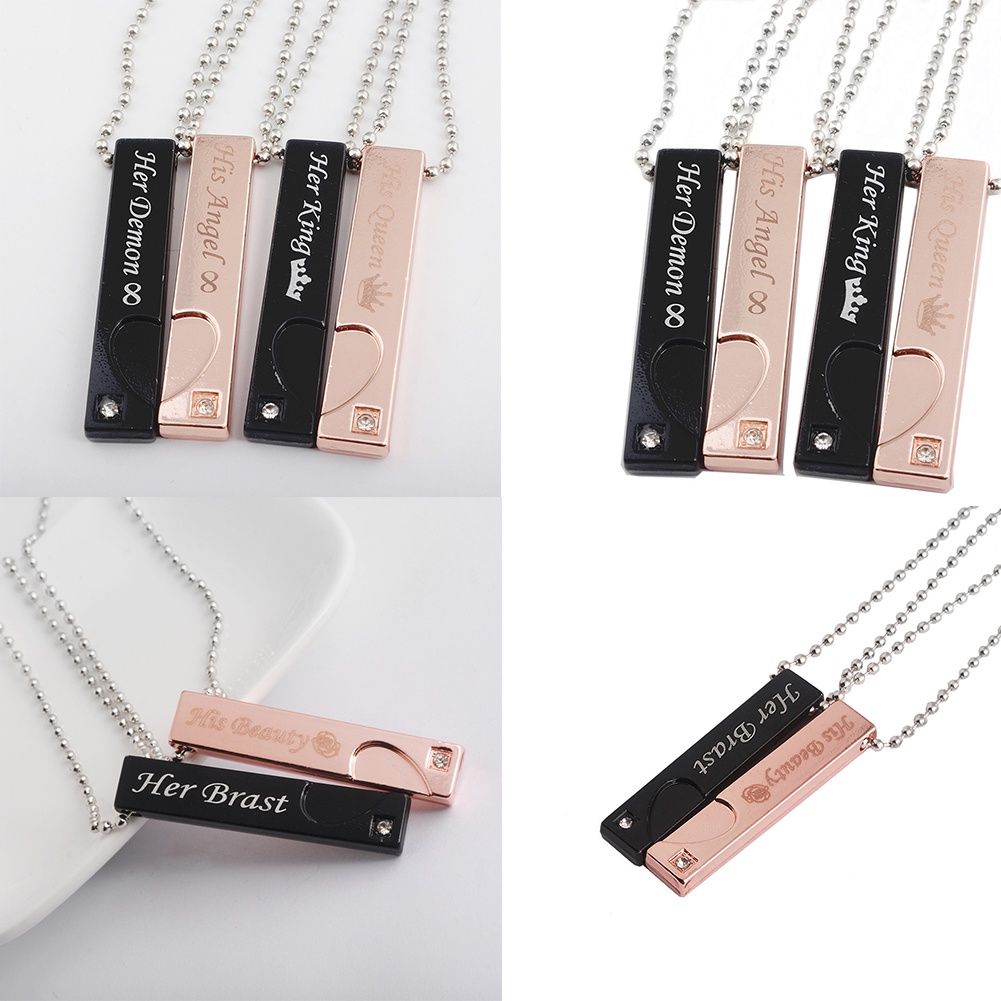 Hu Hu Hu Hu Hu Alat Bantu Pasang Kacamata♡ His / Her Dog Tag Kalung Berlian Imitasi Untuk Pasangan