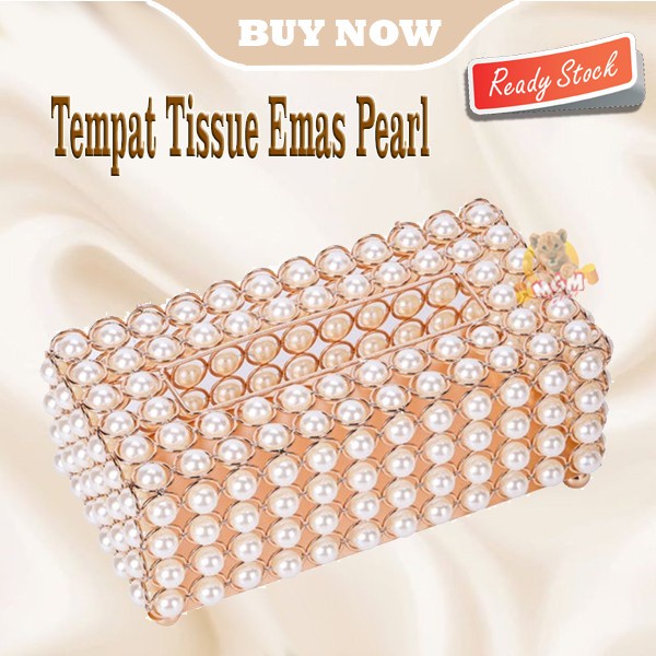 LUXURY Tempat kotak tisu Emas model PEARL Tissue Box metal base