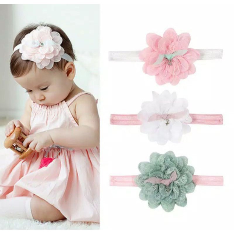 Hiasan kepala model pita berhiaskan bunga untuk anak perempuan