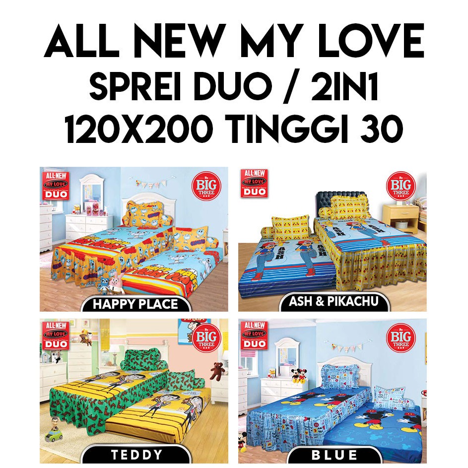 Sprei ALL NEW MY LOVE 2in1 DUO 120x200 Tinggi 30 Whale Never Mute Me Cross The Street Tikus Dino Cat Leaf Single 120 T30 SP SORONG