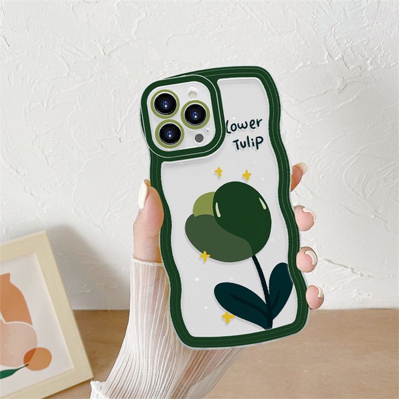 Soft Case Silikon Transparan Motif Bunga Hijau Untuk iPhone 14 13 12 11 Pro Max X Xr Xs Max 8 7 6 6s Plus