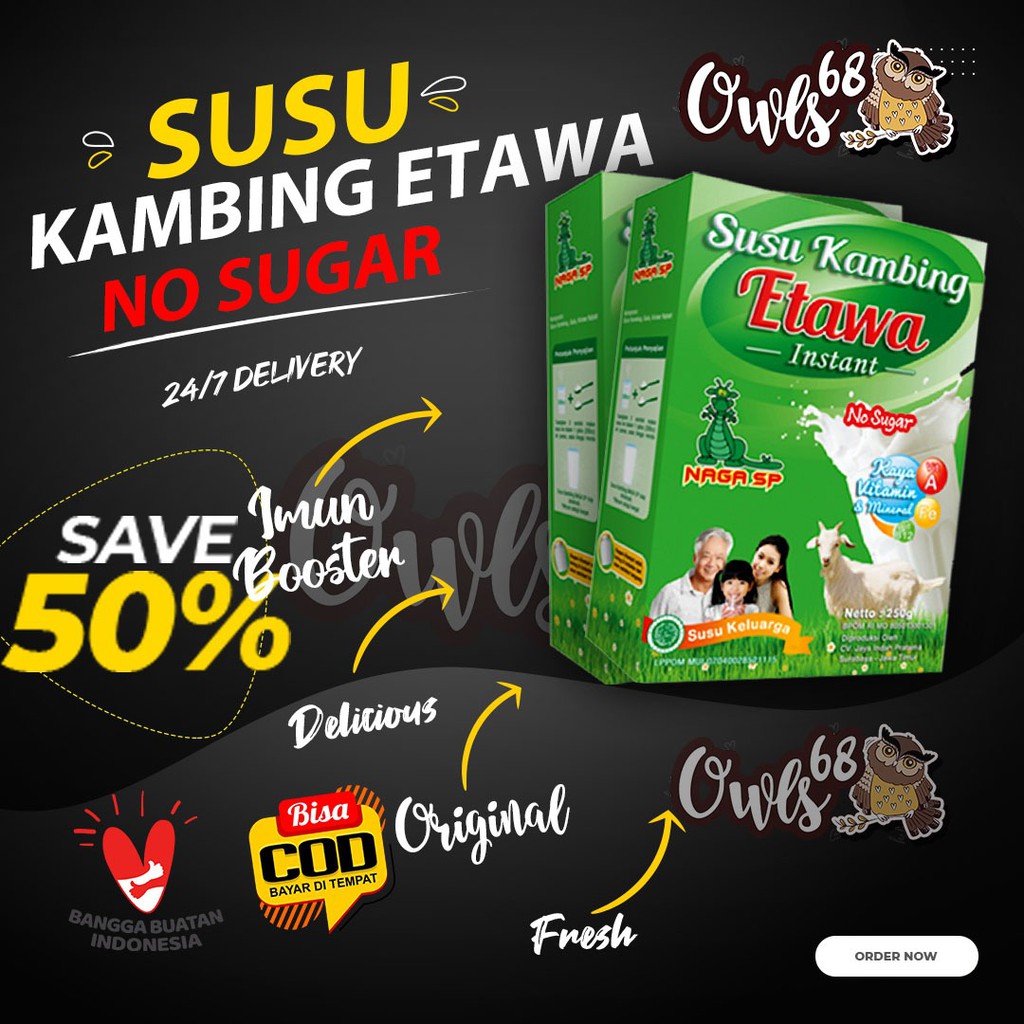 

Susu Kambing Domba Etawa Asli Murni No Sugar (Tanpa Gula) Kemasan 250g bubuk Diet Diabetes COD