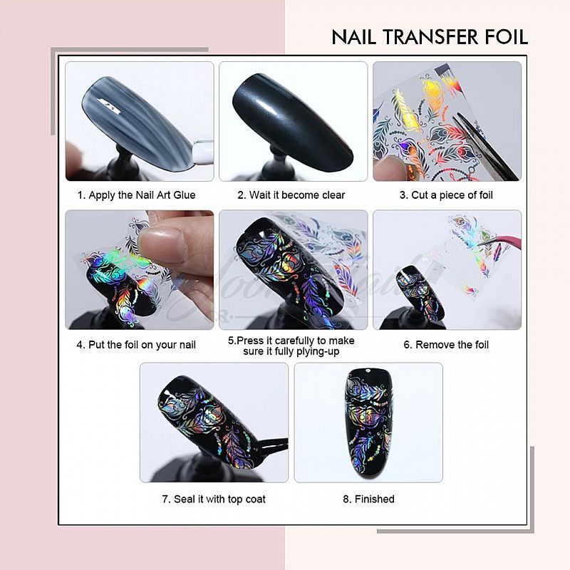 Lace transfer foil 20pcs black / white sticker foil renda nail art putih hitam