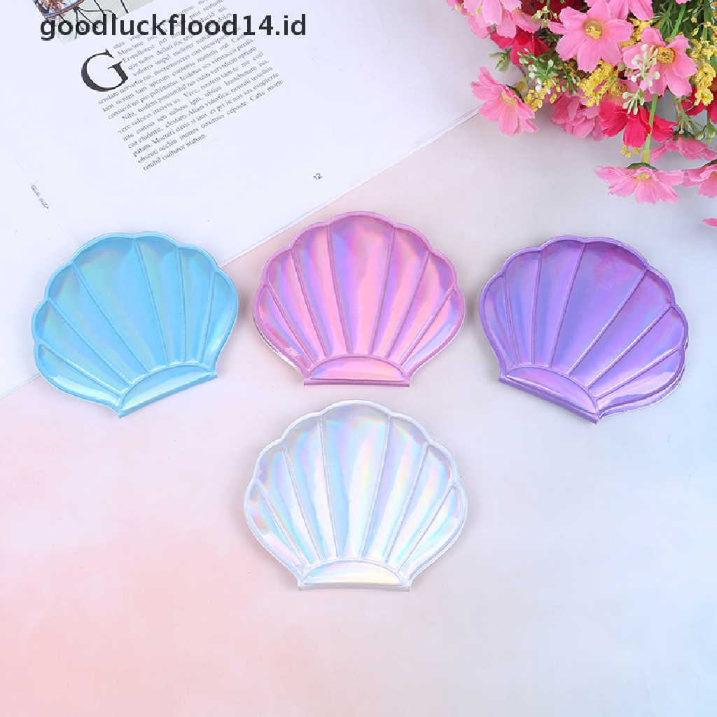 [OOID] Sea Shell Shape Compact Cosmetic Mirror PU Leather Double Sided Makeup Magnifier ID