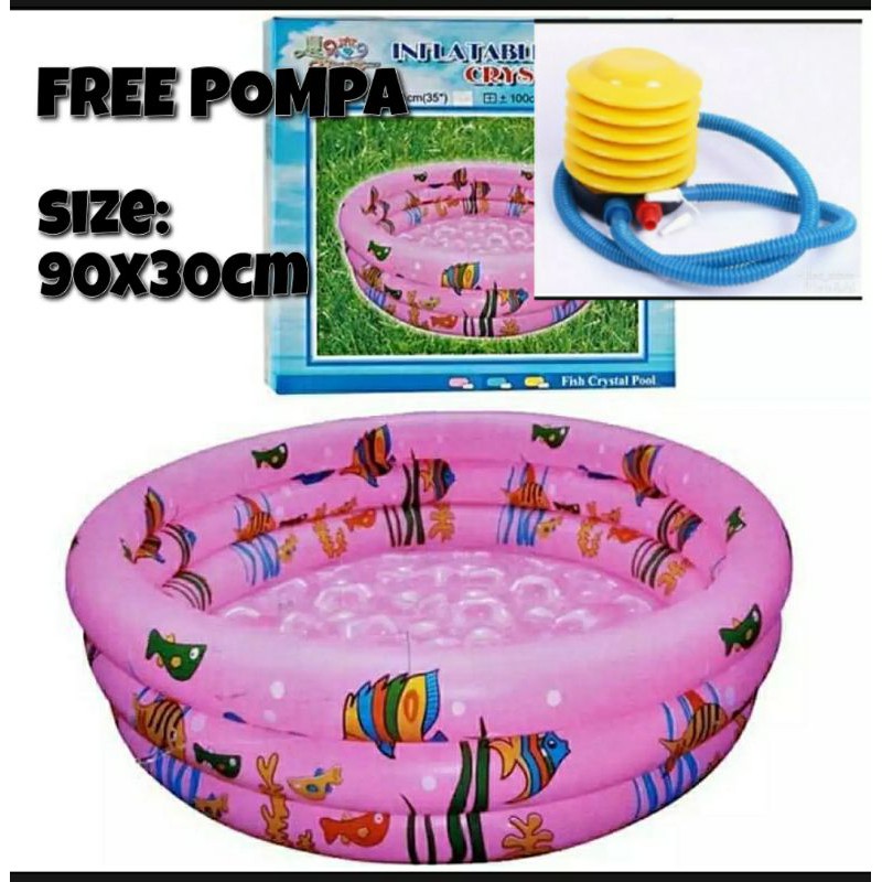 CRIYSTAL KOLAM RENANG ANAK CRYSTAL POOL 90 X 30 cm WARNA PINK FREE POMPA.