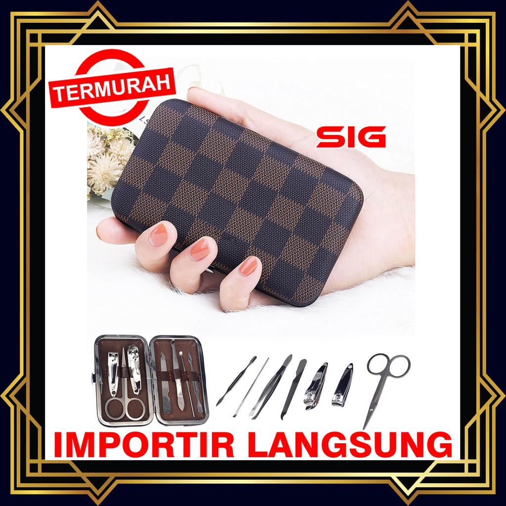 Manicure Set 7 in 1 Motif Damier / Manicure Set Komplit / Gunting Kuku