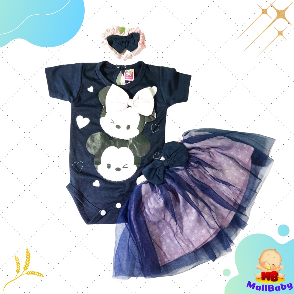 Baju Bayi Perempuan 0-6 Bulan Setelan Jumper Bayi Perempuan Lucu Set Bandana Rok Tsum Tsum