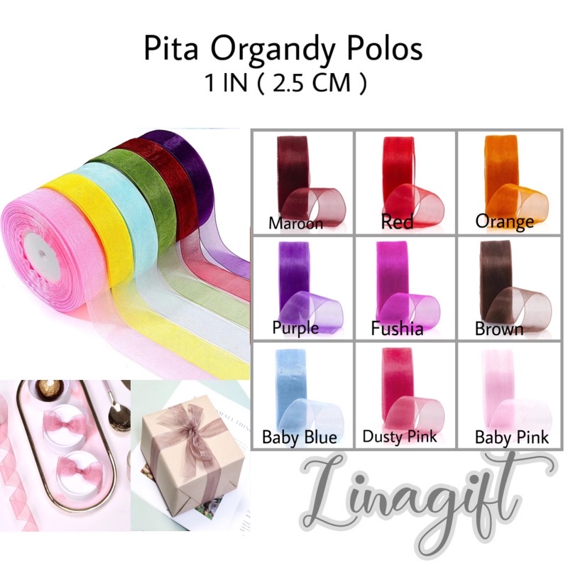 ( 3 Meter ) SILK ORGANDY GIFT RIBBON 25MM - PITA ORGANDI ORGANZA TRANSLUCENT POLOS 1IN ( 2.5CM ) 1INCH 2,5 CM