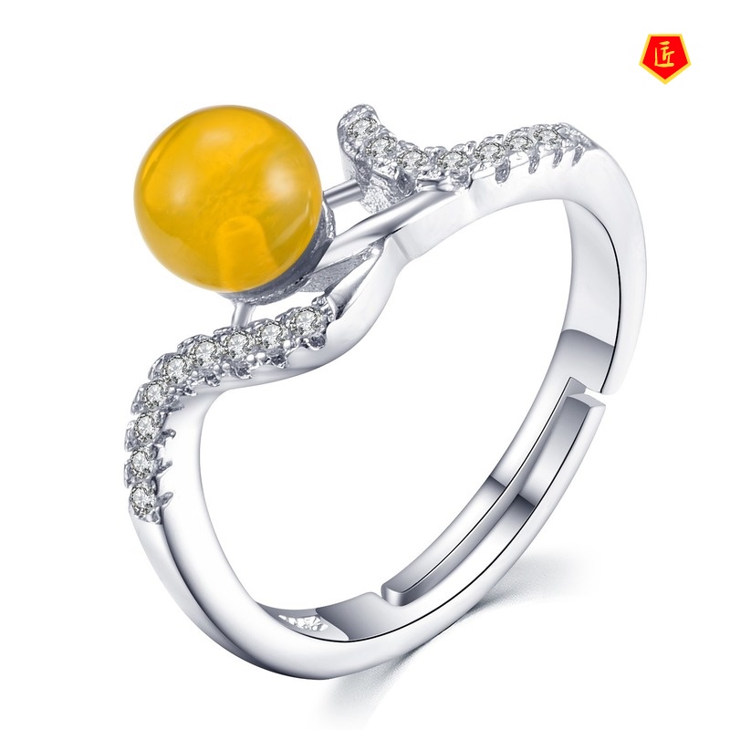 [Ready Stock]Amber Ring Ethnic Style Retro Yellow All-Matching