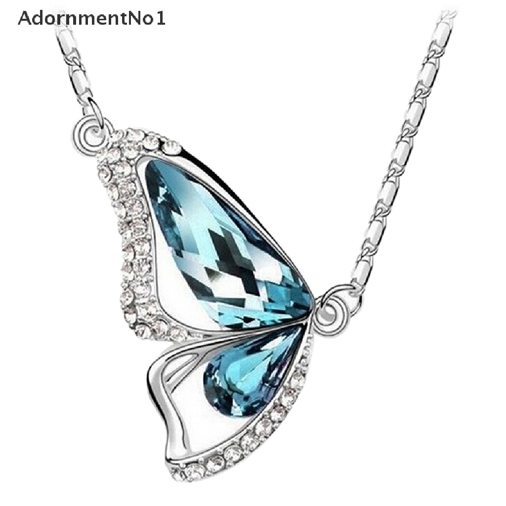 (AdornmentNo1) Set Perhiasan Kalung + Anting + Gelang Kristal Butterfly Untuk Wanita