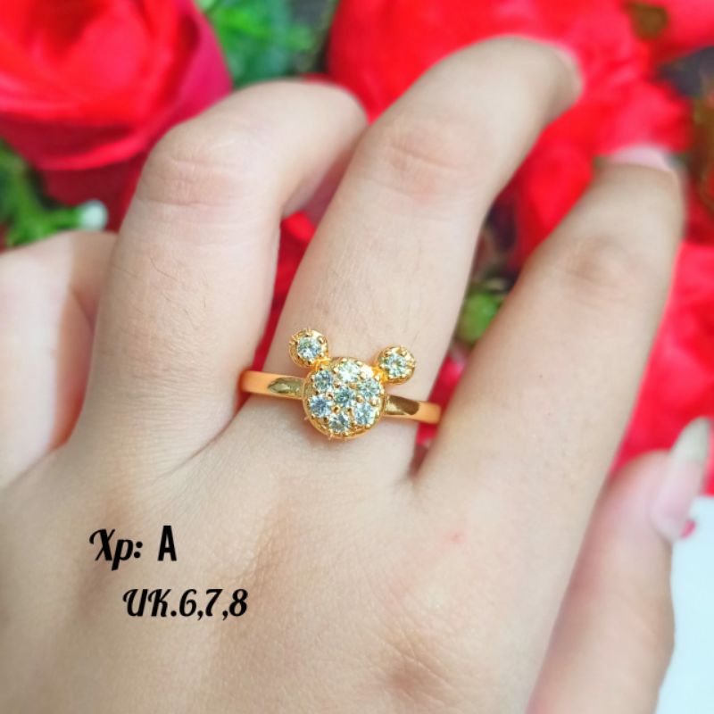 Cincin Dewasa permata Micky Fleksibel Gold&amp;Silver simple termurah,tidak Karat *COD*