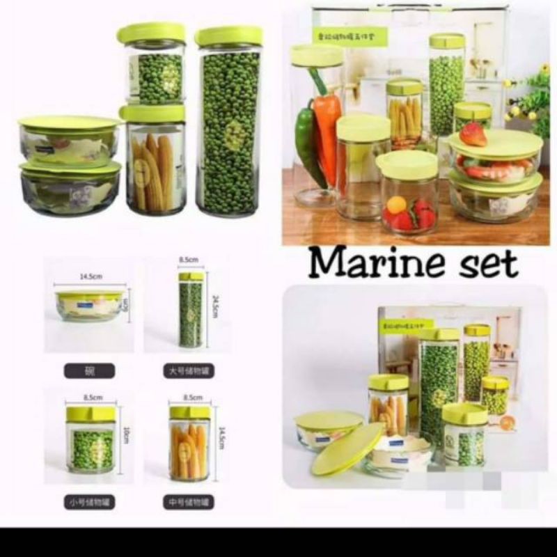 Toples Kaca Marine 5 Set - Toples Kue Lebaran Kaca 5 Pcs Marine Bowl / Mangkok Kaca