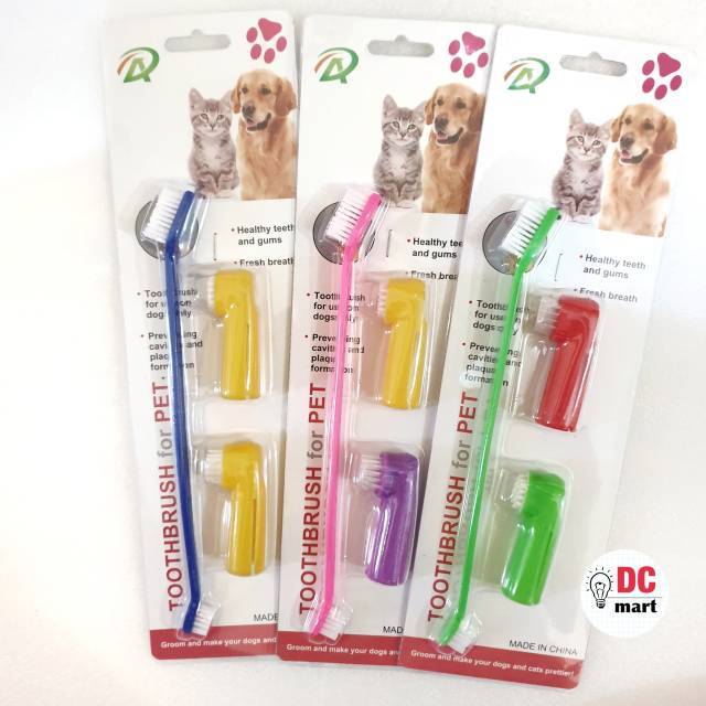 TOOTHBRUSH for PET / Sikat Gigi Hewan Anjing Kucing Free Sikat 2 Sarung Jari Pembersih Gigi