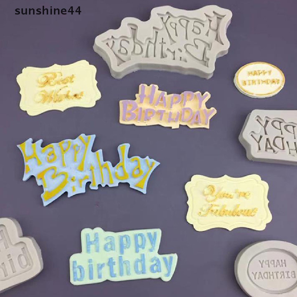 Sunshine Cetakan Kue / Coklat / Fondant Bentuk Huruf Happy Birthday 3D Bahan Silikon