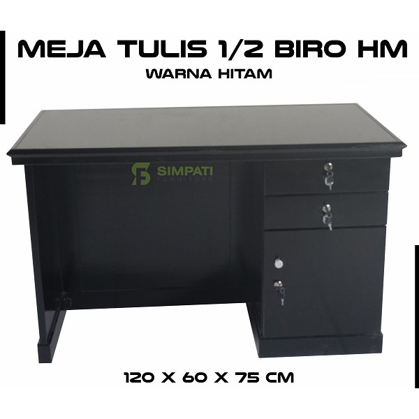 Meja Tulis 1/2 Biro HM Hitam + Kaca