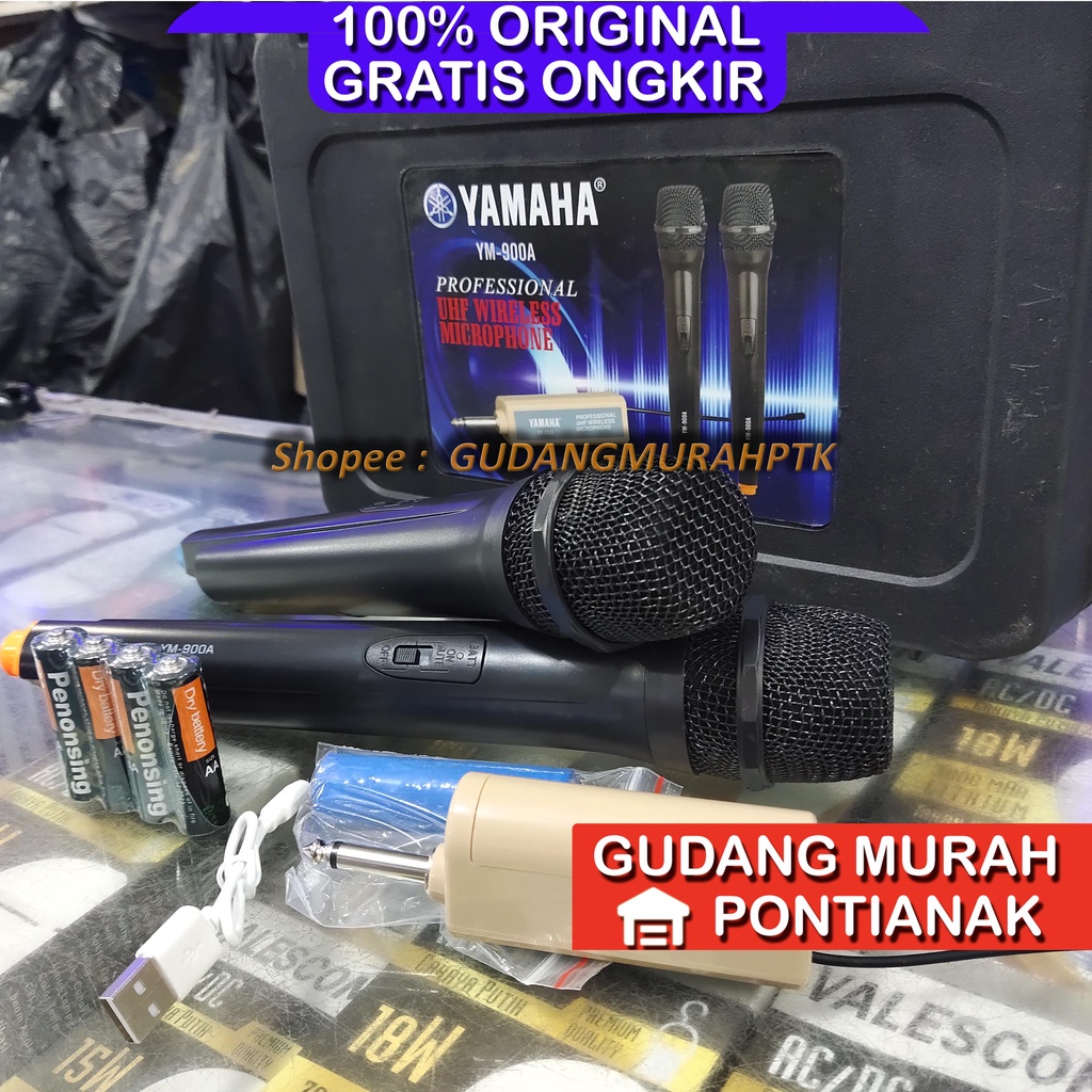 Mic Yamaha Original YM-900A UHF Mik / Microphone Double Wireless Receiver Chargher suara mantap jernih tanpa kabel