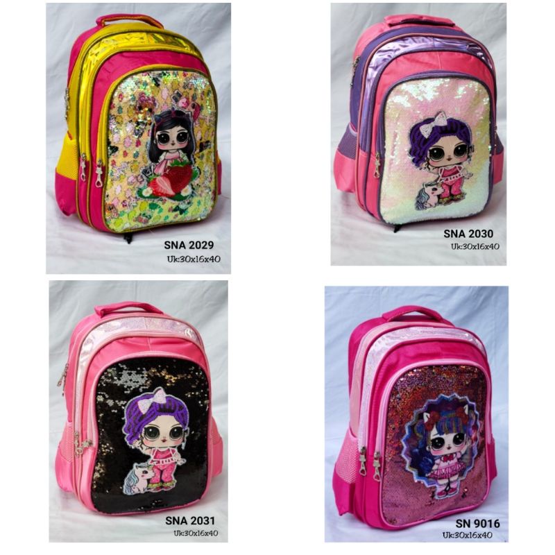 Ransel Sequin Manik Usap Import Lol Unicorn Tas Sekolah 16 Inch Anak Perempuan