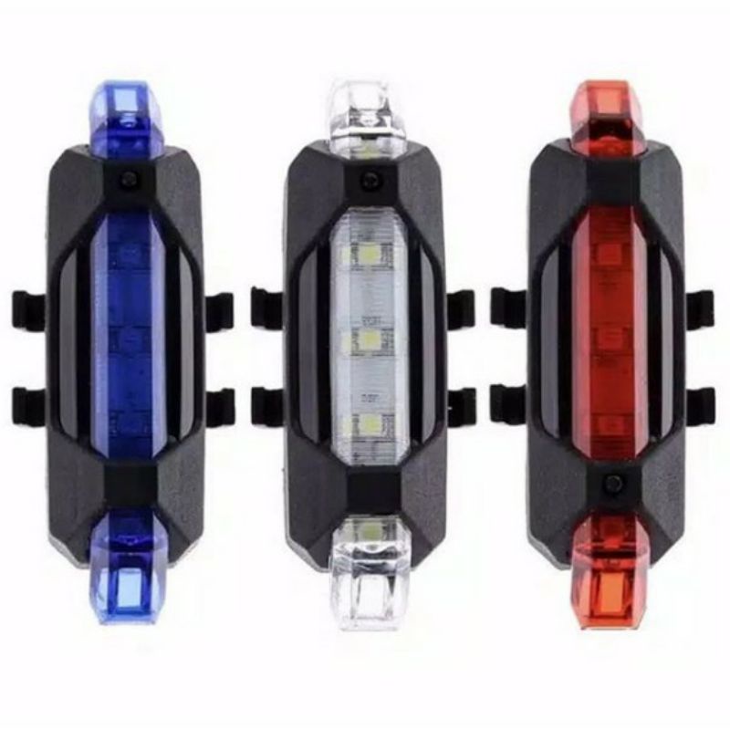 Lampu LED belakang sepeda 4 mode merah biru rgb rambu malam kelap kelip warna warni