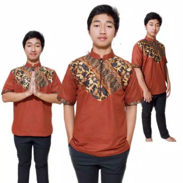 KOKO BATIK MERAH BATA KOKO COUPLE KOKO BATIK AYAH ANAK GROSIR