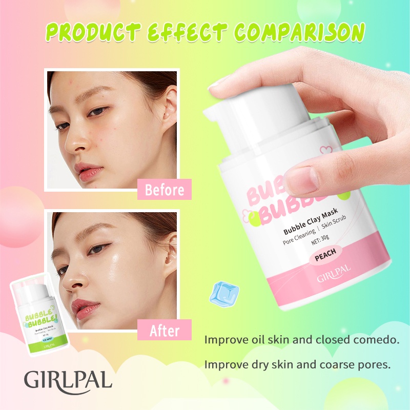 GIRLPAL Oil Control Bubble Clay Mask Deep Cleaning Brightens Face Masker 30g