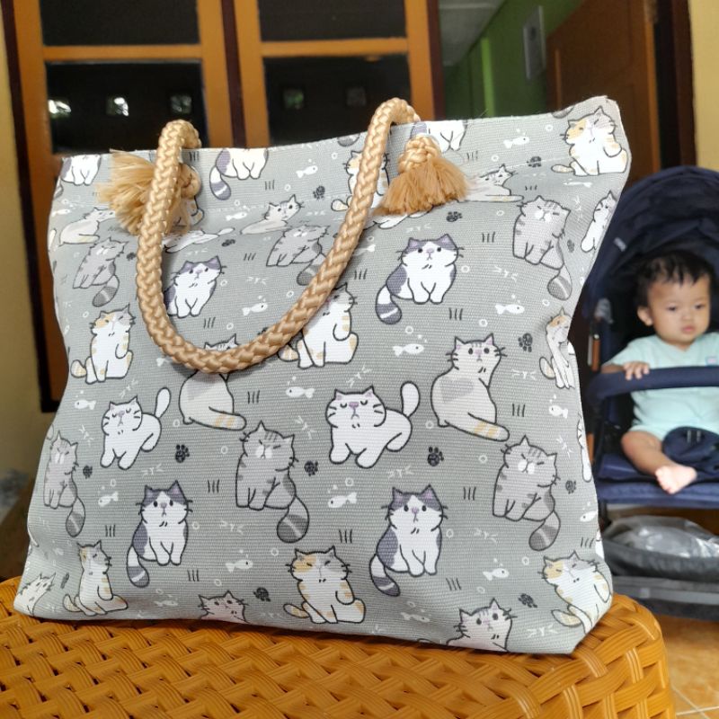 Tote Bag Mini Tali Sumbu Multifungsi | Tas Bekal | Tas Mukenah