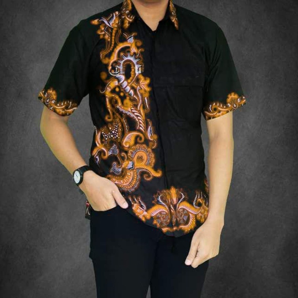 50 Desain  Baju Batik  Pria  Kombinasi  Kain Polos  Desaprojek