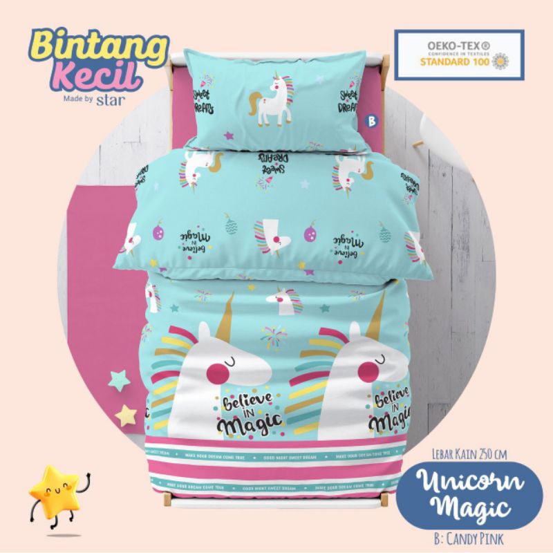 Sprei Homemade Bahan Katun CVC Motif Unicorn Magic dari Bintang Kecil,