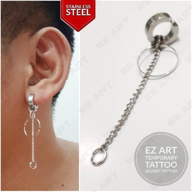 1Pc Model EZ-F Silver Anting Jepit Tusuk Variasi Bandul Gaya Punk Korea KPOP Stainless Steel