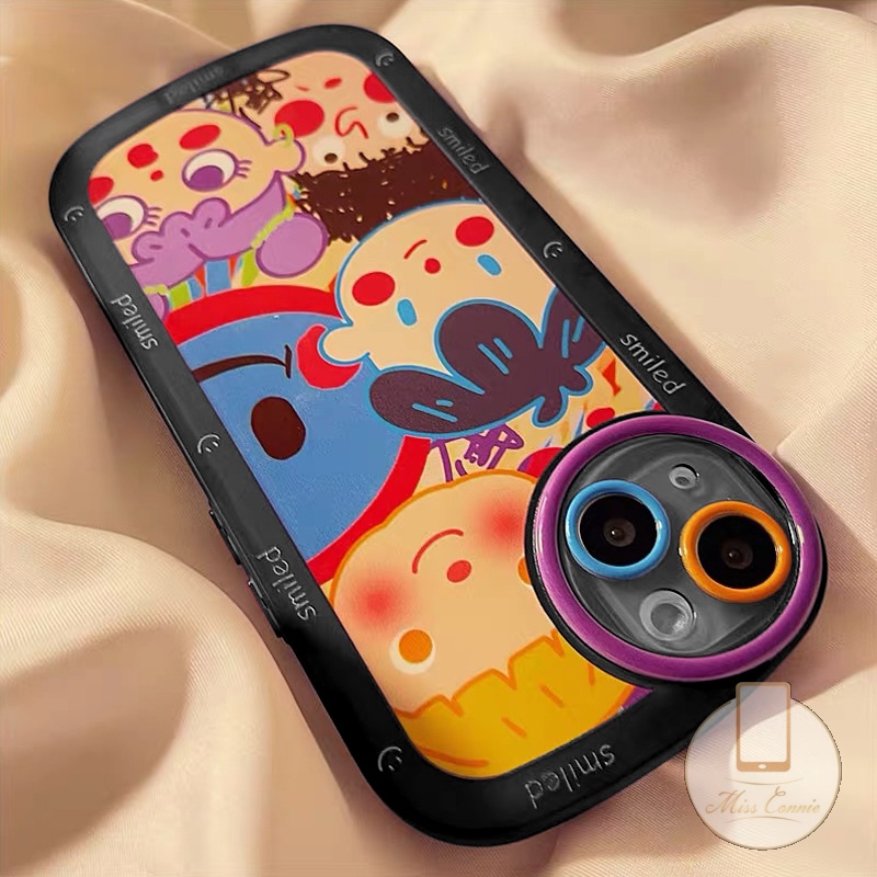 IPHONE Casing Soft Case Kompatibel Untuk Iphone11 7Plus 8Plus XR 13 12 11 14 Pro MAX 7 8 6 6s Plus X XS MAX SE 2020grafiti Kartun Lucu Anak-Anak Lovely Smiled Roound Lens TPU Shockproof Case