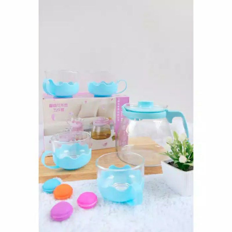 TEKO SET KACA + 4 GELAS (TEAPOT IMPORT)