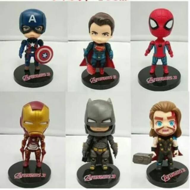 Avenger Chibi Action Figure Set 6Pcs Mainan Pajangan Hiasan Miniatur Toppers