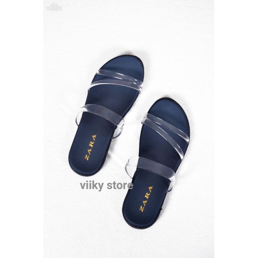 PROMO 6.6 SALE !! Sandal slop jely/sandal kaca/sandal teplek wanita-Navy