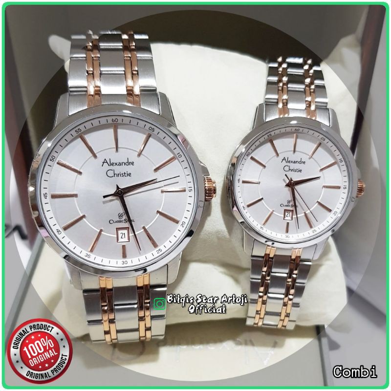 Alexandre Christie Couple Ac 8636 Classic Steel Rose Gold Original