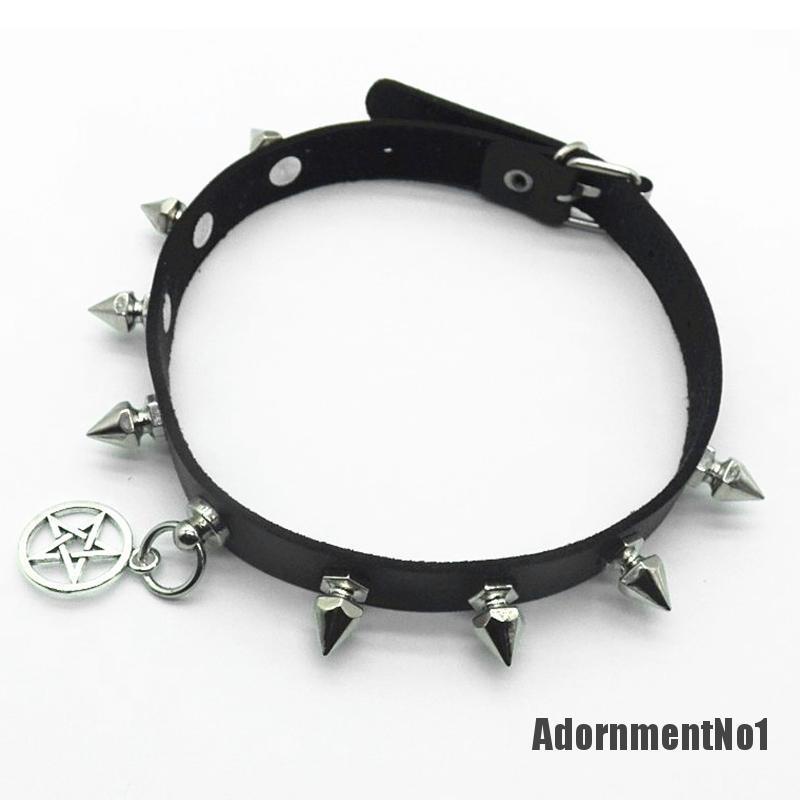 (Adornmentno1) Kalung Choker Kulit Sexy Gaya Punk Gothic Aksen Bintang + Rivet Untuk Perhiasan Wanita