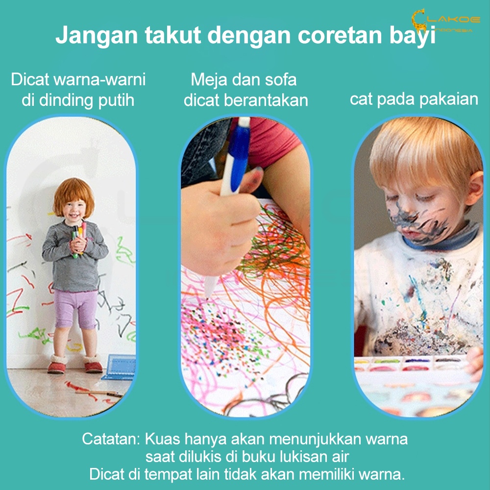 LAKOE buku mewarnai set buku gambar Air Ajaib Anak magic water book